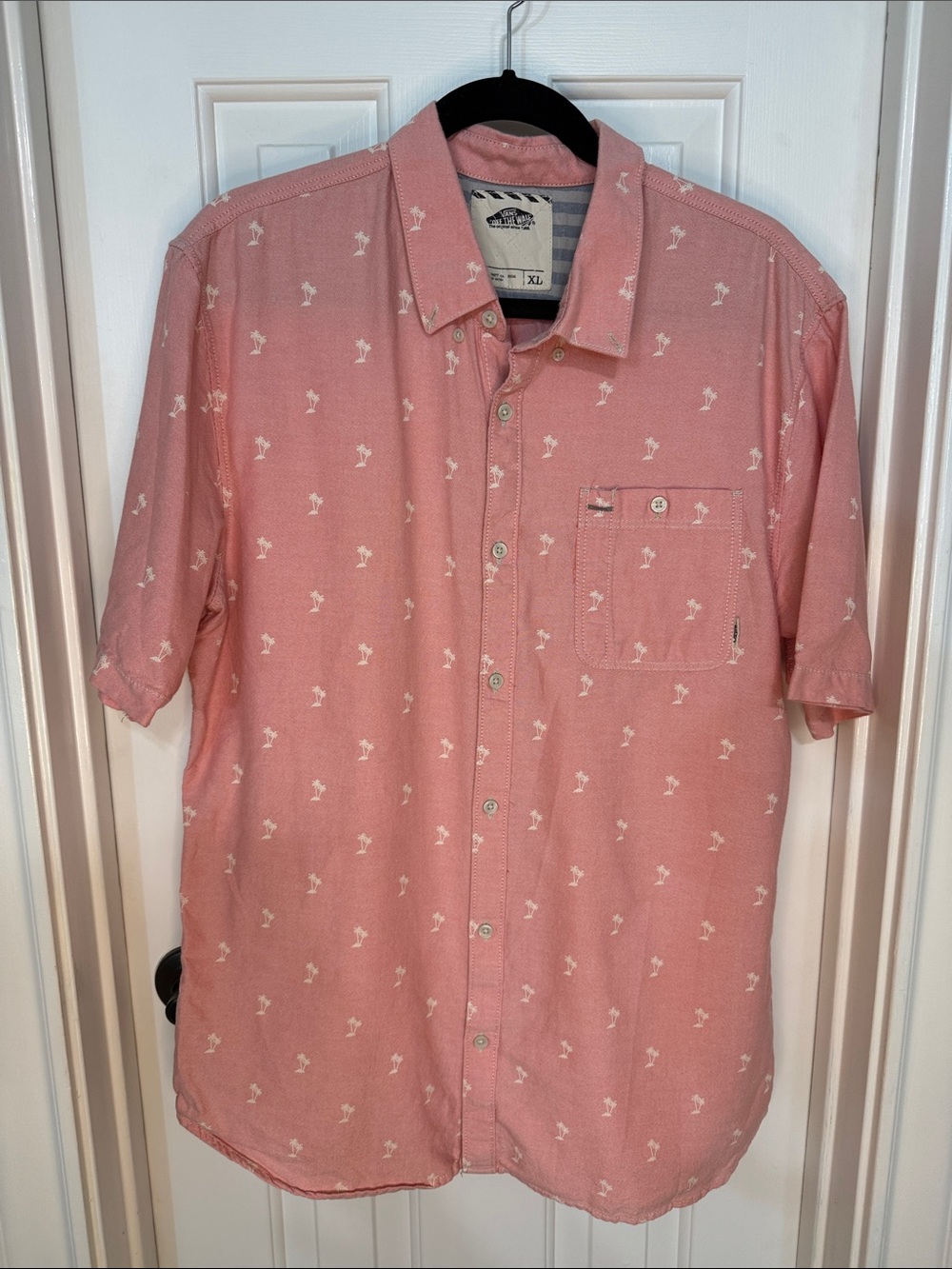 Vans Pink Short-Sleeve Palm Print Button-Down Shirt